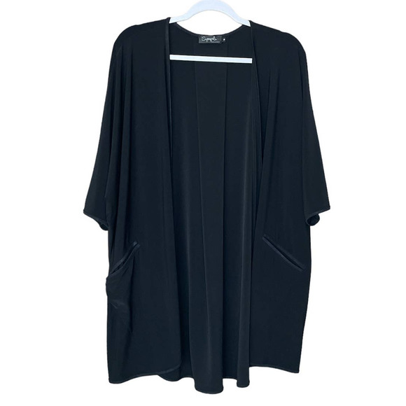 Sympli Sweaters - Sympli Black Open Front Short Sleeve Cardigan Front Pockets Size 10